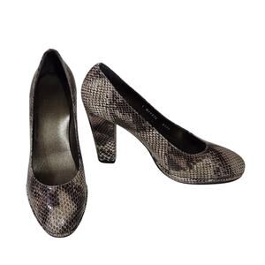 Stuart Weitzman Snakeskin Print Leather Block Heel Round Toe Pumps Heels 8.5‎